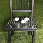 While You Wait, childs chair, paint, roofing nails, wooden eggs, faux grass, 27in x 14in x 14in, 2016